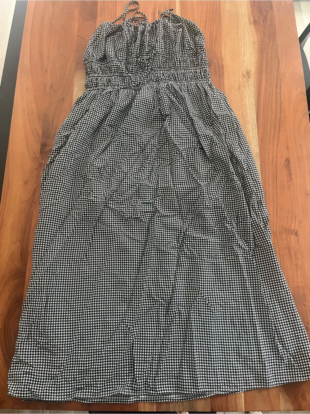 Abercrombie Smocked Gingham Maxi Dress in Black and White - Picture 3 of 4
